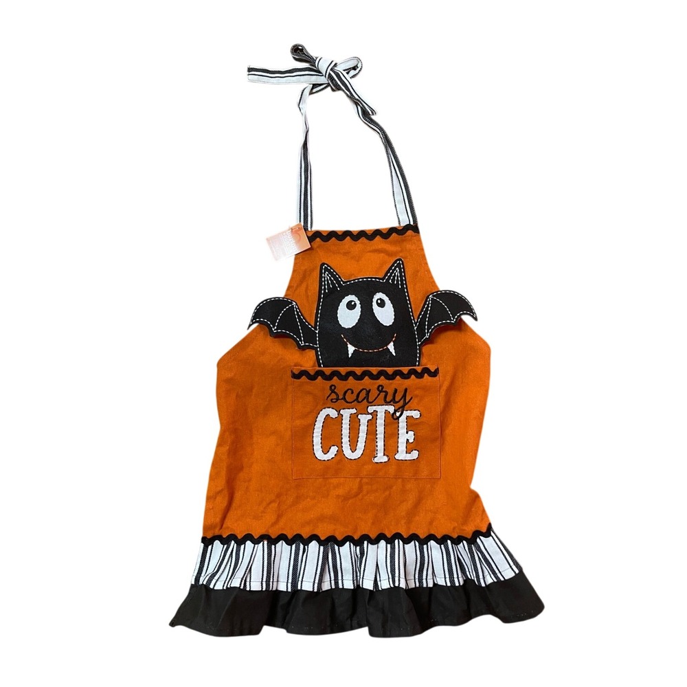 Burton + Burton Halloween Bat Apron Scary Cute Orange Cotton Ruffle 9747261